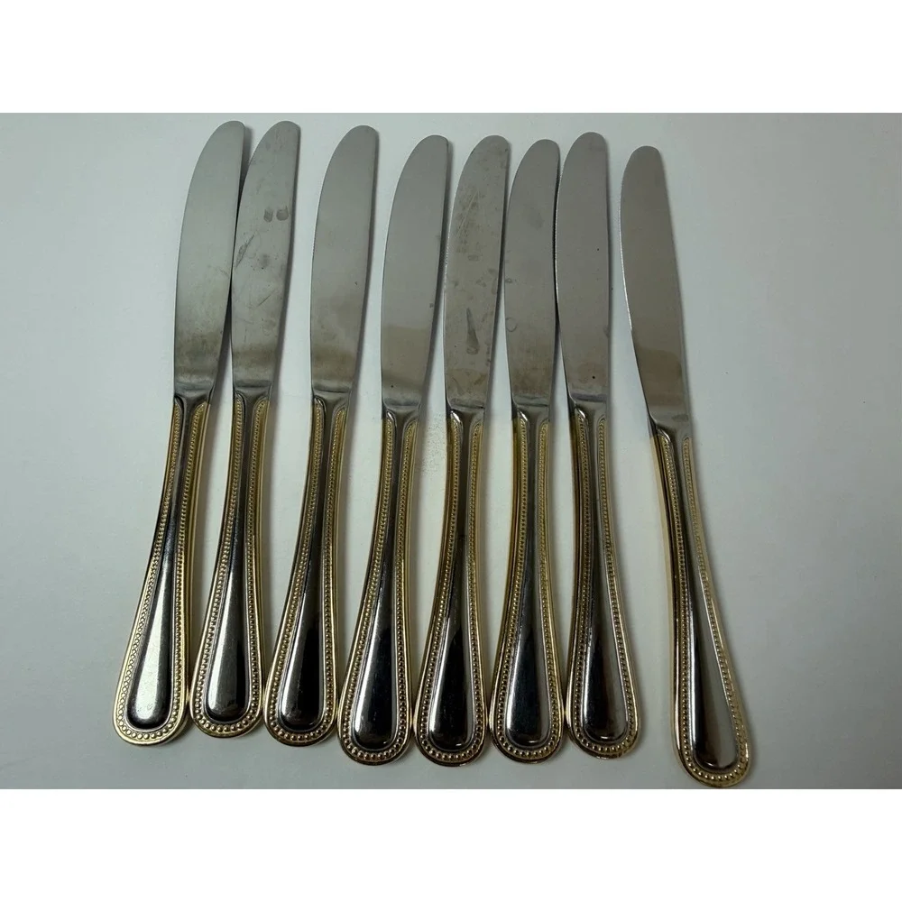 Wallace Stainless 18/10 Gold Royal Bead‎ Dinner Knives 8 3/4